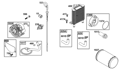 Lubrication Group Diagram and Parts List for 61A277-0101-J1 400000 - 699999 Briggs and Stratton Engine